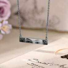 1pc Customized Photo Necklace, Stainless Steel Necklace, Customized Gift, Christmas Gift, Gift For Boyfriend, Men's Jewelry, Customized Eye Photo Engraved Necklace (Unisex), Birthday Gift, - Black - View 4
