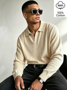 WAIT HIM Sweater Polo Kerah Polo Warna Polos Kasual Pria 100% Katun Ramah Kulit - Aprikot - View 2