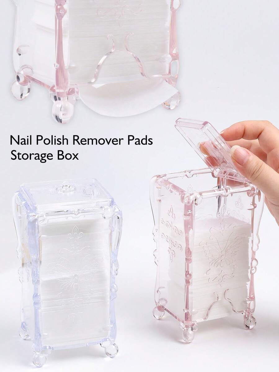 1 Box Nail Makeup Removal Pads Storage Box Translucent Pink/Clear Vintage Elegant Butterfly Pattern Dustproof Container For Pads, Swabs, Beauty Sponges, And Cosmetics Nail Tools Nail Supplies - Multicolor - View 1