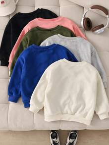 Young Girls Solid Fleece Lined Crew Neck Sweatshirt, 2Pcs Random Color Mystery Pack Long Sleeve Pullover - Multicolor - View 2
