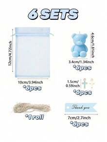 12/6/1 Set - Baptism Gift Set - Blue Teddy Bear Scented Candle Includes Blue Organza Bag And Blue Thank You Tag, DIY Fillable Gift Bag Suitable For Gender Reveal Party, Baby Shower Party Gift, Guest Favor, Christian Baptism, Communion, Church Event, Religious Gift, Ideal Party Favor - Multicolor - View 12