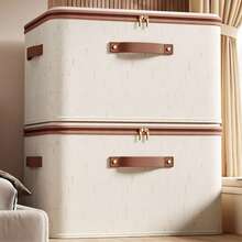 1 Beige Linen Fabric Zipper Storage Box With Lid - Foldable, Washable, For Wardrobe Storage Box, Clothes, Underwear, Socks, Lingerie, Home Bag For School Supplies, School Accessories - Multicolor - View 6
