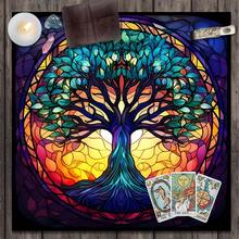 1pc Tree Of Life Stained Glass Tarot Cloth, Colorful Mosaic Altar Tarot Tablecloth, Mystical Spiritual Divination Mat, Boho Home Decor Tapestry For Tarot Reading Ritual - Multicolor - View 4