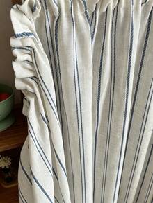 1pc American Style Half Curtain Japanese Blue Striped Tassel Ball Vintage Country Door Curtain Short Kitchen Curtain - 1PC - View 5