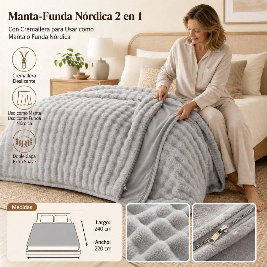 Polyester Duvet Cover 220x240cm With Zipper Closure, Multifunctional Plush Blanket For Bed And Sofa, Modern Solid Color Bedding - Grey - View 1