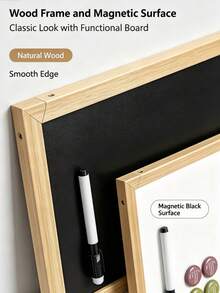 Magnetisk skrivtavla med träram, väggmonterad avtorkningsbar memo-displaytavla, utrustad med 4 st 2 cm magneter och 11,5 cm whiteboardpenna, komplett set med upphängningstillbehör, upprepade gånger avtorkningsbar för informationsvisning - Ensidig magnetisk + 2 cm 4 magnetkulor + 11,5 cm vit tavla-penna - Visa 5