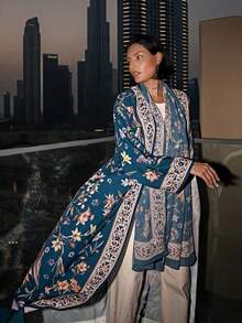 2pcs Set Hijab + Open Abaya, Dubai Islamic Muslim Modest Vintage Polka Dot Pattern Lace Trim Hijab For Women Daily Wear - Multicolor - View 20