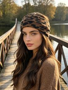 2/1pc Fall Winter Leopard Knit Wide Headbands For Women, Retro Animal Print Elastic Hairband, Fashion Hair Accessories For Casual Street Outfits - Multicolor - View 3