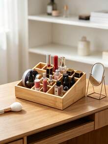 Organizer Kosmetik Bambu Multi-Kompartemen, Tempat Penyimpanan Makeup Meja, Baki Multi-Slot untuk Lipstik, Parfum, Minyak Esensial, Perawatan Kulit, Meja Rias, Kamar Tidur, Hadiah untuk Wanita - View 4