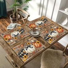1/4/6pcs Autumn Series Plaid Bow Pumpkin Sunflower Pattern Printed Placemats, Heat-Resistant Table Mats For Home Kitchen/Dining Table Protection, Party Decor - Multicolor - View 3