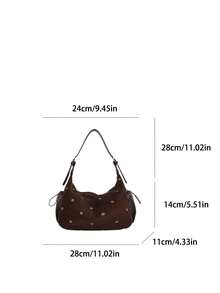 1pc Fashion Polka Dot Crescent Bag, Zipper Closure Suede PU Patchwork Vintage Style Shoulder Bag, Adjustable Strap Crossbody Bag, Suitable For College, Commuting, Shopping, Street Wear, Daily Use - Coffee - View 3