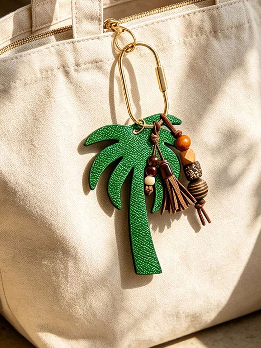 Date Palm Tree Keychain,Boho Keychain,Keychain,Bag Charm,Wood Bead Tassel Pendant,Car Key,Girls Gift,Backpack Decor,Commemorative Pendant,Back To School Gift,Date Palm Tree,Middle East National Day Souvenir,Travel Souvenir - Multicolor - View 1