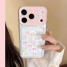 GUCADI Transparent Ribbon Bow Card Holder Phone Case, Compatible With Apple 17pm, 18 Full Coverage Soft Shell, 16 Transparent, 15 Korean Sweet Style, Girly, Creative, Geometric, Niche, Soft Girl, Ins Style - Clear - View 6