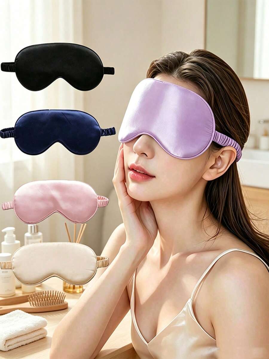 1pc Soft Satin Blackout Sleep Mask, Zero Pressure Full Coverage Breathable Eye Mask, Elastic Strap Design, Portable Light-Blocking Mask, Multiple Macaron Colors Available, Travel Nap, Student Dorm, Airplane Sleep Accessory/Gift - Multicolor - View 1