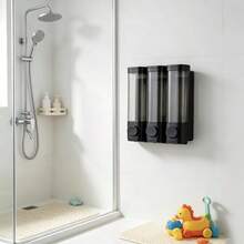 1Pc Wall‑Mounted 3‑Chamber Manual Soap Dispenser, No‑Drill Installation With Visual Liquid‑Level Window, Refillable Container For Shampoo, Shower Gel & Lotion, For Bathroom Hotel Household Use - Multicolor - View 4