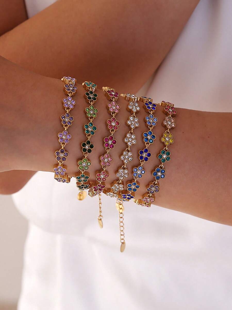 Freegrow 1pc Multicolor Floral Stainless Steel Bracelet Suitable For Women's Daily Wear - Gold - View 1