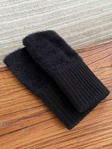 1/2 Pairs Autumn/Winter Half-Finger Knitted Gloves, Suitable For Students, Office And Writing, Warm And Cold-Resistant, Women's Touchscreen Gloves - Multicolor - View 4