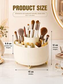 Minimalist Capacity Makeup Brush Holder With 360 Spin To Prevent Clutter And Allow Quick Access Sturdy Elegant Cosmetic Organizer Perfect For Professionals Compartment Spinning Storage To Keep Desk Neat In Bedroom Beauty Accessories Vanity Decor - Multicolor - View 11