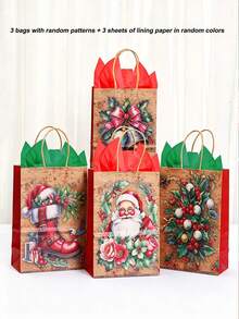 Christmas Paper Bag Set, Includes Paper Bags And Tissue Paper, Vintage Christmas Gift Bags And Santa Claus Gift Bags, Perfect For Christmas Gift Wrapping And Merry Christmas Party Decoration - Multicolor - View 9