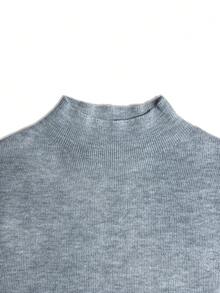 Women's 2pcs Ribbed Knit Base Layer Tops, Grey Mock Neck And Black Turtleneck Slim Fit Long Sleeve Wool Blend Knitted Sweaters, Spring/Autumn Skin-Friendly Basic Solid Color Casual Layering Tops - Black + Grey - View 5