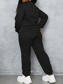 Women's 2 Pieces Loungewear Set, Letter Print Drawstring Hoodie & Sweatpants Set, Casual Long Sleeve Loungewear Set, Suitable For Home Wear, Outdoor Sports And Winter Wear - Black - View 2