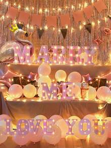 1pc Pink Sequin Glowing Letter/Number Desktop Decorative Night Light, Romantic Proposal Birthday Party Atmosphere Light, Guide Light - Q2-pink Letter Light - View 10