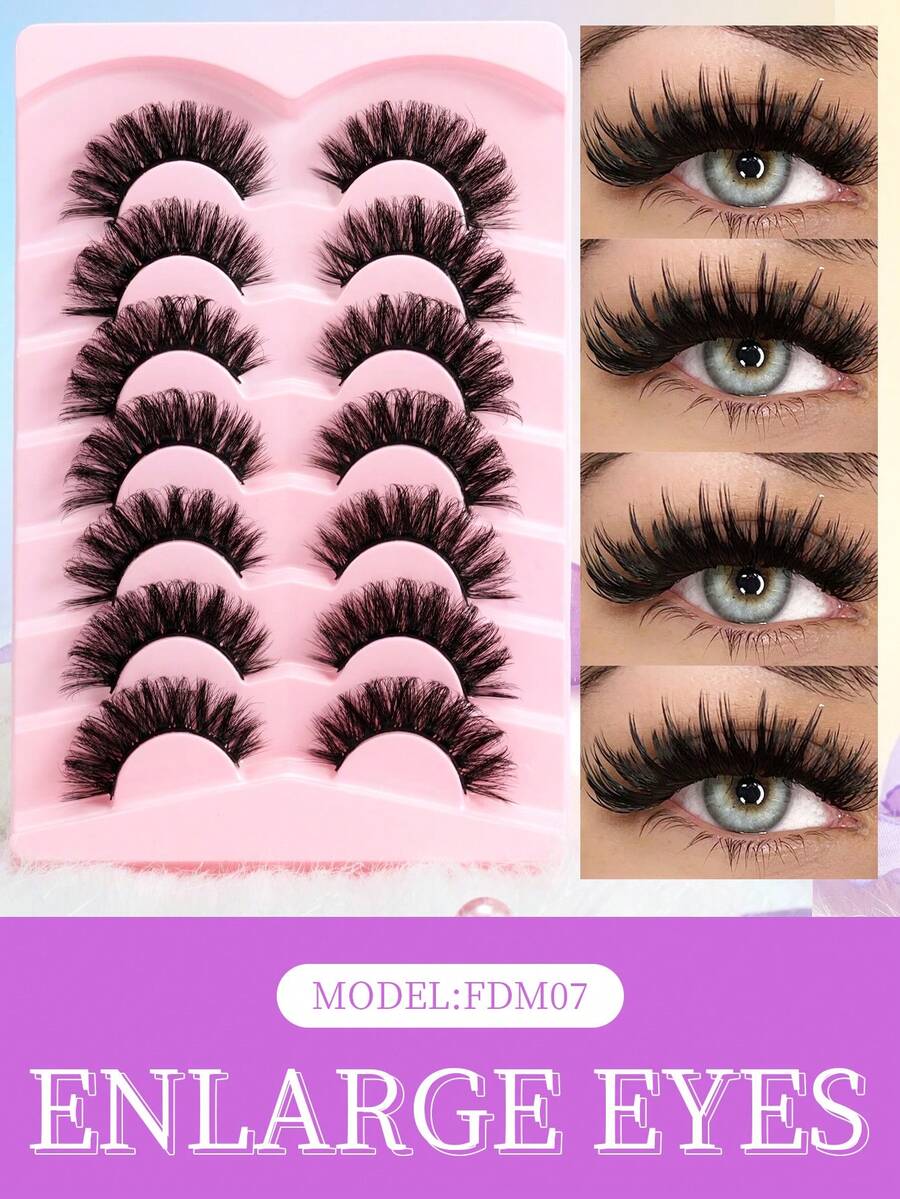 7 Pairs Full Volume Curly False Eyelashes, Thick & Fluffy 3D Lightweight Non-Irritating - View 1