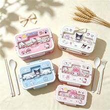 SANRIO 1pc Hello Kitty Authentic Melody & Cinnamoroll Large Capacity Cartoon Bento Box Set, Includes DIY Stickers, Cute Kuromi Microwave- Lunch Box, Adorable Meal Prep Container - Multicolor - View 4