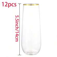 1/6/12pcs Transparent Gold Rim Champagne Glasses, Champagne/Cocktail Glasses, Reusable Unbreakable Acrylic Wine Glasses, Suitable For Weddings, Bachelor Parties And Various Party Events - View 13
