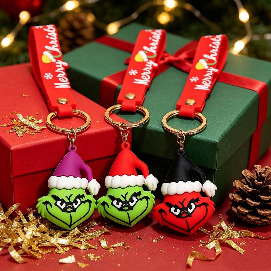 The Grinch 1pc Christmas Keychain Pendant, Christmas Tree Decoration, Car Keychain, Claw Machine Gift, Cake Decor, Bag Charm, Christmas Gift - Multicolor - View 1