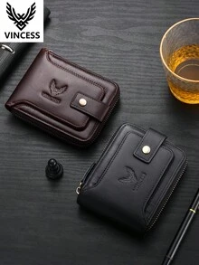 VINCESS Men's Casual Vintage Cow Leather Wallet, Fashion Genuine Leather Wallet, ID Window, Multi-Layer Card Slots With RFID Blocking, Zipper Cash Compartment For Secure And Convenient Use, Suitable For Daily Travel, Perfect Holiday Gift For Men - Coffee Brown - View 10