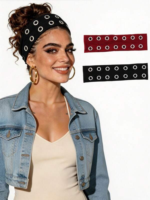 1pc Punk Gothic Style Black Metal Eyelet Headband, Wide Elastic Non-Slip Hairband, Suitable For Yoga Sports, Cool Metal Rivet Daily Fashion Women's Hair Accessory, Also Applicable For Back To School, Halloween, Christmas, Travel Vacation Essential, Can Be Used As Holiday Decoration, Christmas Stocking Filler, Bathroom Accessory, Christmas Gift, Perfect Holiday Gift For Girls