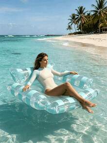 chongqishuishangfuchuang 1pc Inflatable Floating Mat, Transparent Sequin Design, Dual-Tube Air Bed With Air Tube, Foldable Water Pool Float, Multi-Functional Swimming Pool Floating Adult Vacation Entertainment Relaxation, Inflatable Floating Device, Inflatable Float, Water Inflatable Equipment, Air Pump Sold Separately - 4-tube Transparent Stripe - View 3