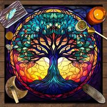 1pc Tree Of Life Stained Glass Tarot Cloth, Colorful Mosaic Altar Tarot Tablecloth, Mystical Spiritual Divination Mat, Boho Home Decor Tapestry For Tarot Reading Ritual - Multicolor - View 3