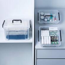FICOZY Set 2 Cajas Almacenamiento 6L+12L Transparente con Asas Cierre Apilable para Hogar Oficina - 6L+12L - Ver 6