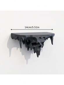 Melting Skull Floating Shelf, Wall Rack, 3D Printed Wall Hanging, Black Cool Style, Unique Design, Sturdy And Durable, Suitable For Home Wall Decoration, Applicable For Placing Various Items - A - View 2