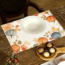 1/4/6pcs Autumn Series Border Pumpkin & Autumn Leaf Pattern Printed Placemats, Heat-Resistant Table Mats For Home Kitchen/Kitchen Table Protection, Party Scene Decor - Multicolor - View 12