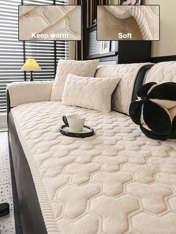 1pc Solid Color Soft Cotton Velvet Quilted Sofa Cushion, Thick Warm Fabric For Autumn/Winter, Pet-Friendly All-Season Protective Cushion, Suitable For 1-4 Person Sofa Decoration, Old Sofa Renovation