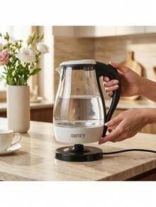 CAMRY Glass Electric Kettle, Glass Tea Kettle, 1.7L Water Kettle - LED Illumination, Boil-Dry Protection, Auto Shut-Off, White - EU E Type Plug(220-240V) - View 1