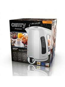 CAMRY Plastic Electric Kettle, Cordless Water Kettle, 1.7L Kettle - Boil-Dry Protection, Auto Shut-Off, Water Level Indicator, White - EU E Type Plug(220-240V) - View 3