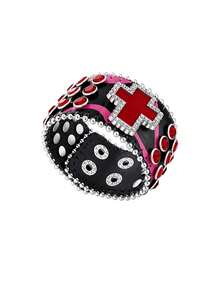 Punk Gothic Wide Leather Bracelet, Skull Cross Rhinestone Rivet Wrist Cuff, Adjustable Rock Bangle For Party Daily Costume Accessory For Man And Women - Black - View 13