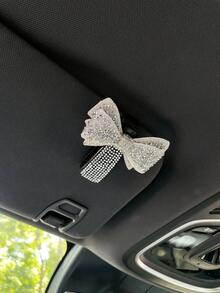 1pc Shiny Rhinestone Bow Car Sun Visor Glasses Holder, Cute Girly Style Car Interior Decor, Universal Eyewear Holder Accessory, Suitable For Female Drivers - A - View 10