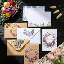 20pcs Vintage Floral Print Kraft Paper Envelope Set, Rustic Flower Pattern Greeting Cards Envelopes For Thank You Notes Wedding Invitation Birthday Party DIY Craft Stationery Supplies - View 7