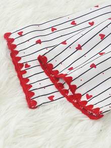 Women's Striped Heart Print Long Sleeve Long Pants Bubble Crinkle Pajama Set - Red - View 7