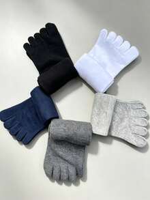 5 Pairs Five-Finger Socks, All-Season Black & White Split-Toe Socks, Sweat-Absorbing, Breathable, Odor-Resistant, Mid-Calf Sports Socks - Multicolor - View 2