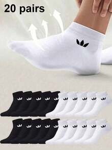 20 Pairs Men's Black & White Solid Color Boat Socks, Sweat-Absorbent Breathable Invisible Socks, Couple Socks, Unisex, Suitable For Daily Wear, Sports, Travel, Home, All Seasons, Available In 1 Pair/10 Pairs/20 Pairs - Black and White - View 7