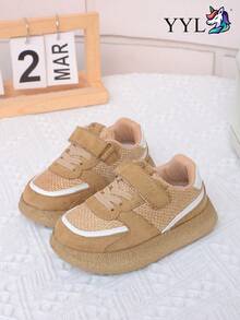 Vintage Khaki Kids' Sports Shoes, Soft Sole, Anti-Slip, Wear-Resistant, Hook And Loop Closure, Easy To Put On And Take Off - Khaki - View 2