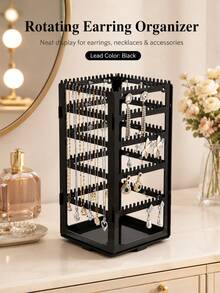 Rotating Earring Storage Rack, Multi-Sided Jewelry Display Stand With Hanging Slots And Base Tray, Large Capacity Earring, Necklace, Bracelet Organizer, Suitable For Stud Earrings, Dangle Earrings And Various Small Accessories, Vanity Storage - Multicolor - View 9