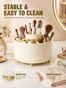 Minimalist Capacity Makeup Brush Holder With 360 Spin To Prevent Clutter And Allow Quick Access Sturdy Elegant Cosmetic Organizer Perfect For Professionals Compartment Spinning Storage To Keep Desk Neat In Bedroom Beauty Accessories Vanity Decor - Multicolor - View 7