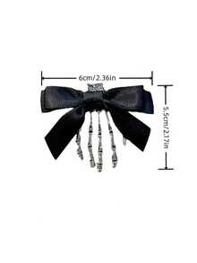 2pcs Gothic Skeleton Hand Hair Clips, Black Satin Bow Skeleton Hand Hair Clips, Halloween Punk Cosplay Women Girls Hair Accessories - Multicolor - View 6